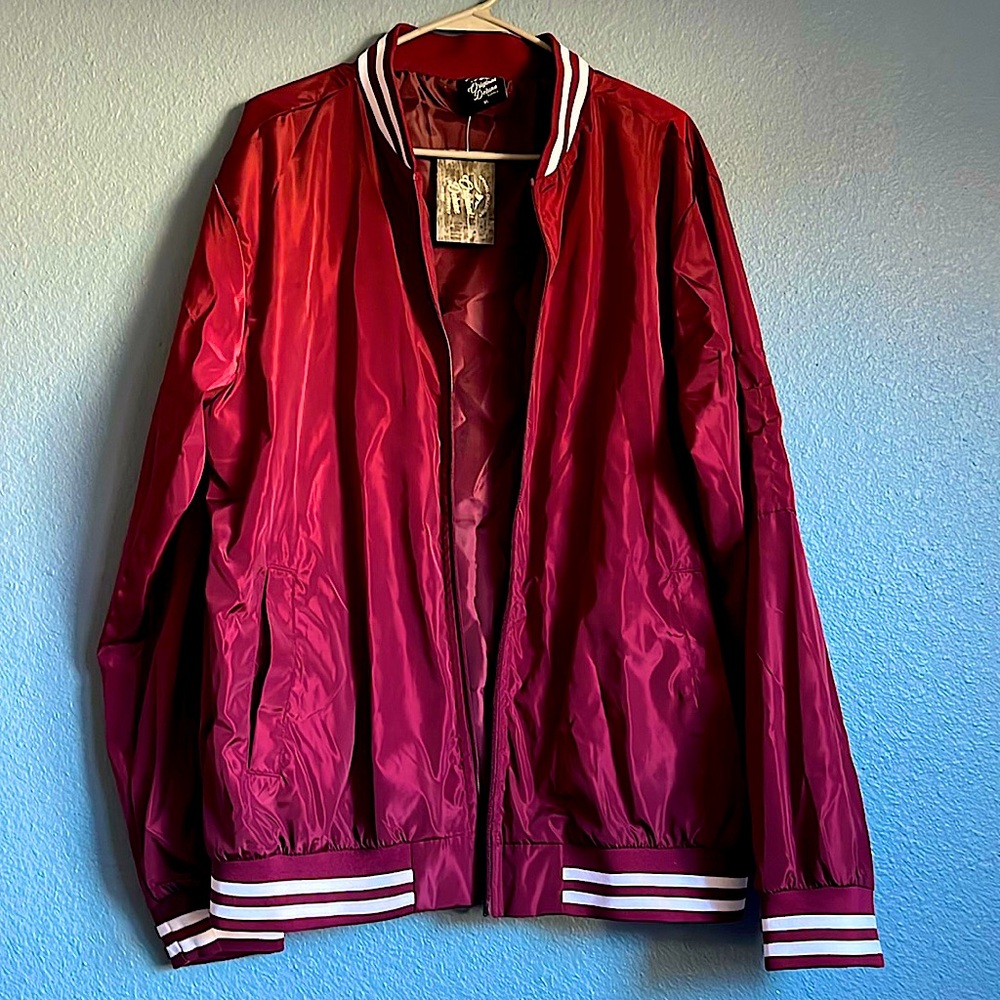 XL men’s maroon original deluxe supply bomber jacket. Made in Cambodia.